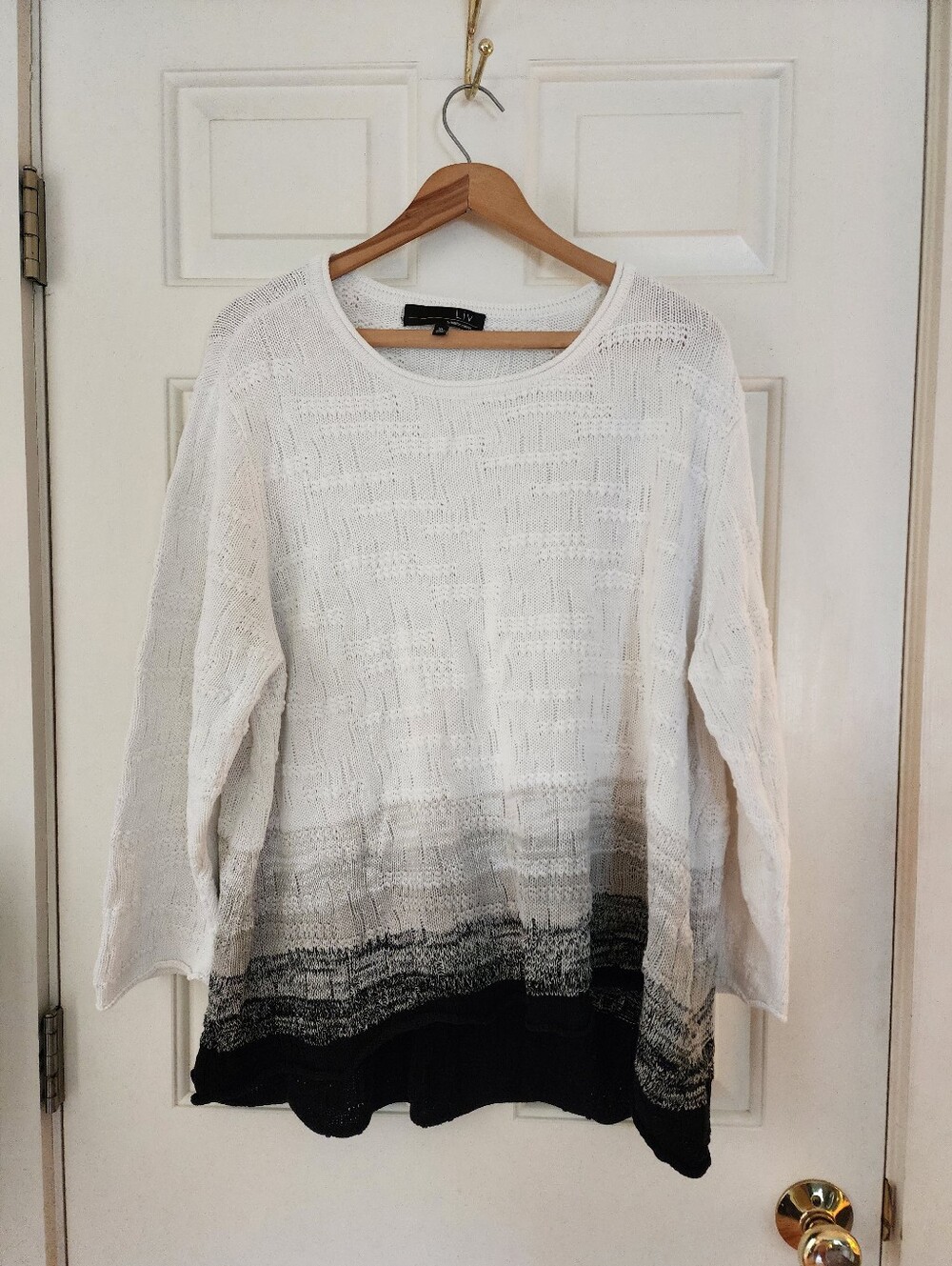 Liv By Habitat Cotton Sweater Ombre Size Xl White Black Gray Lagenlook Coastal